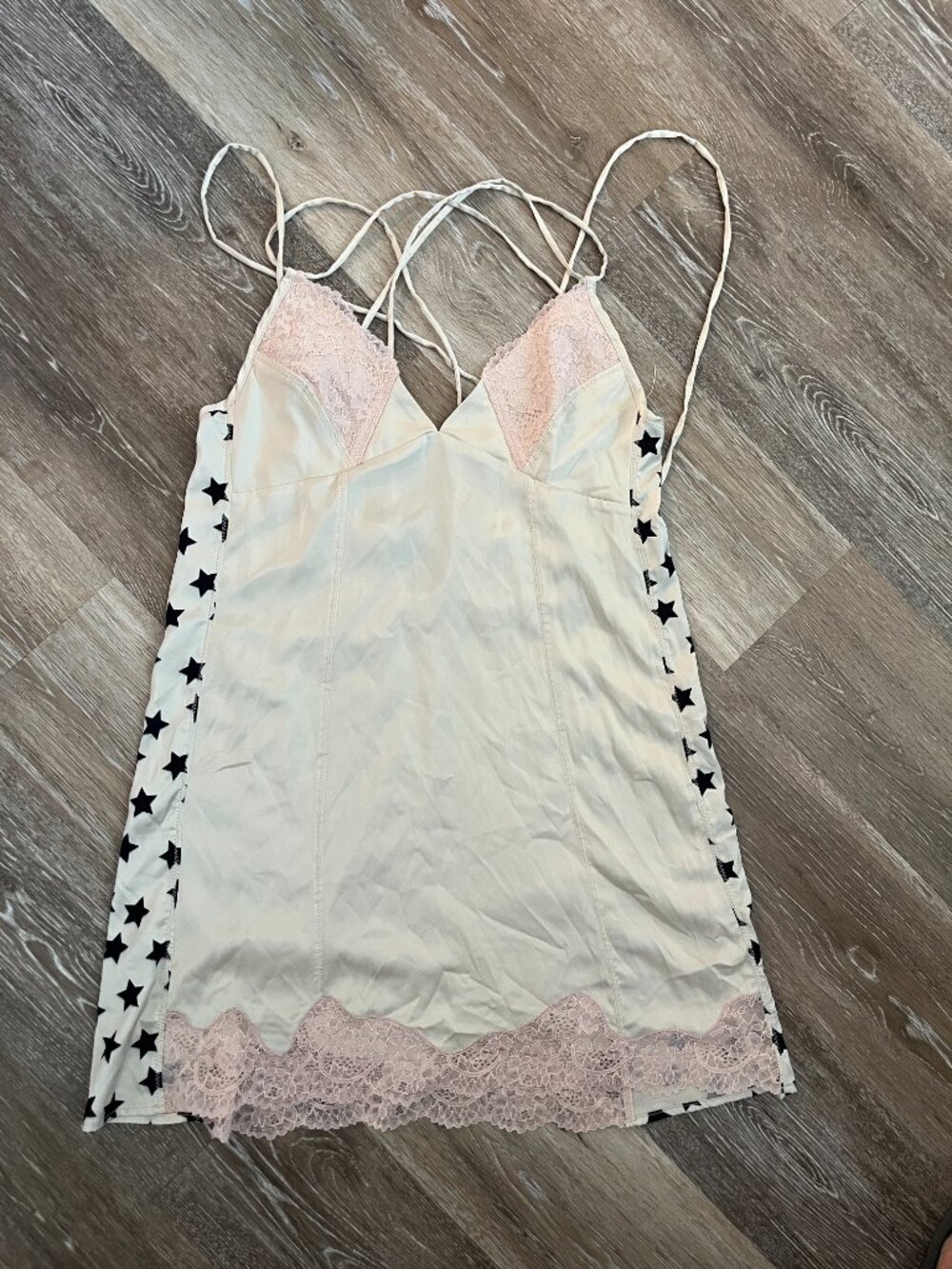 Cream Pink Lace Star Backless Slip Dress